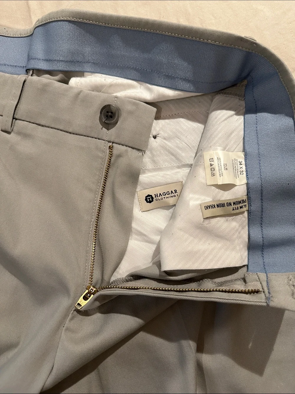 Haggar Men's Light Gray Dress Pants Slim Fit Premium No Iron Khaki
